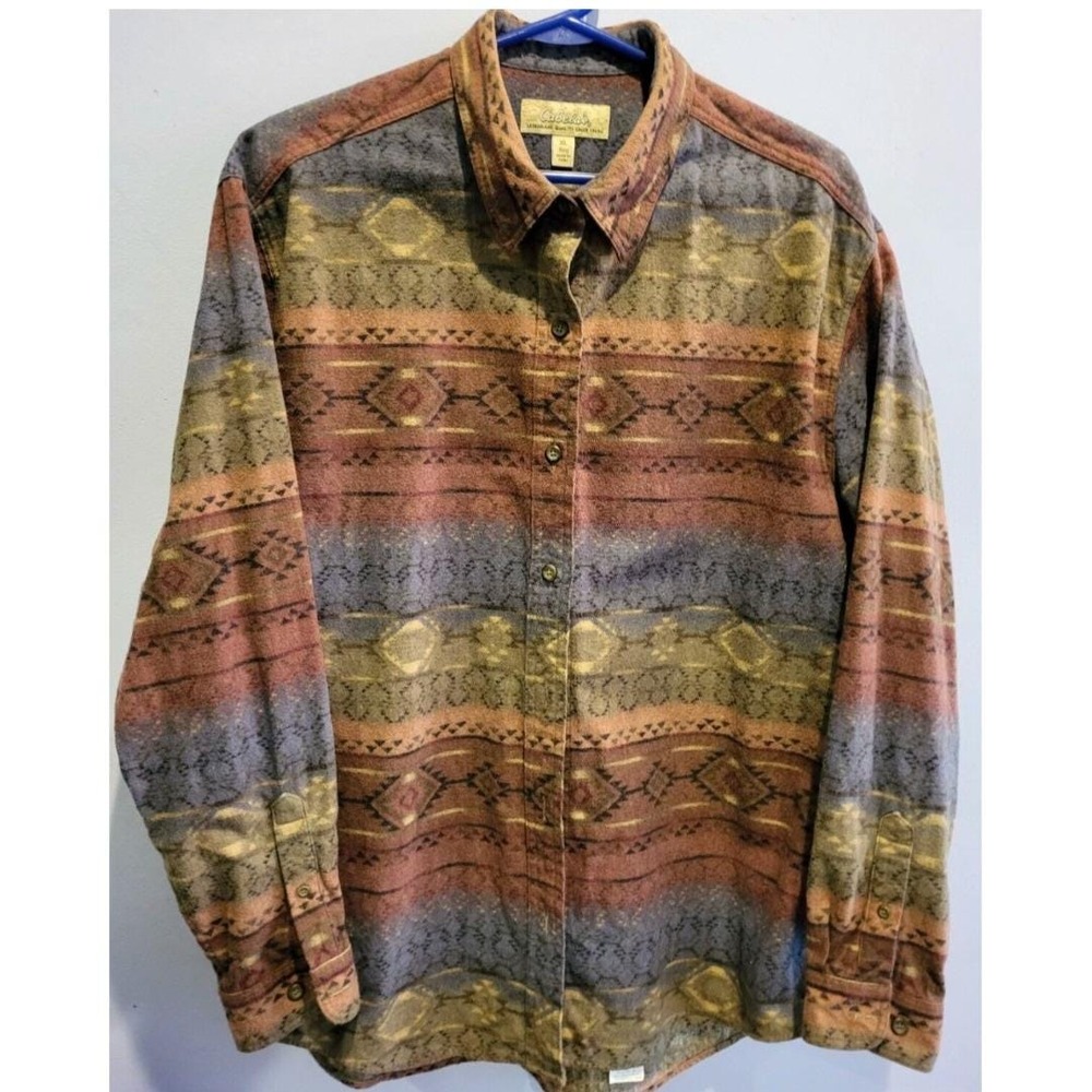 Cabelas Mens XL Flannel Shirt Aztec Southwest Pattern Cotton Long Sleeve SH027